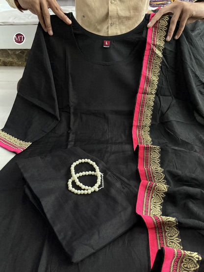 Women's Chanderi Silk Kurti and Pant Suit / Dress with Dupatta